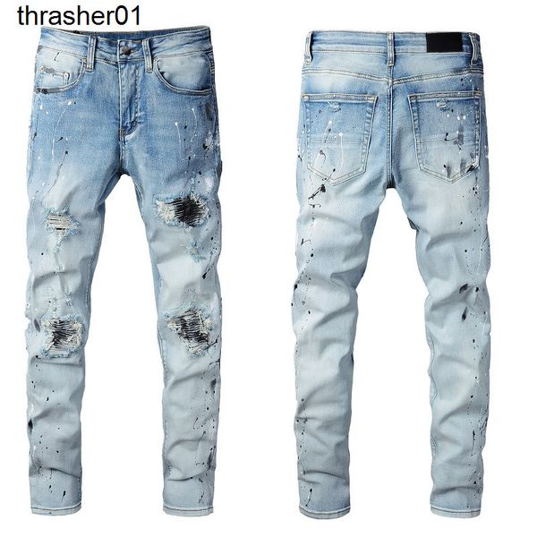 men's jeans amirs fashion denim casual pants micro elastic cotton youth paint patch jeans, Blue
men's jeans amirs fashion denim casual pants micro elastic cotton youth paint patch jeans, Blue