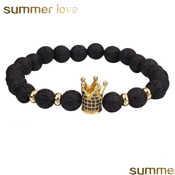 beaded strands 8mm lava stone beads bracelet for women men copper crown zircon inlayed healing elastic fashion jewelry gift drop del dhv81, Black
beaded strands 8mm lava stone beads bracelet for women men copper crown zircon inlayed healing elastic fashion jewelry gift drop del dhv81, Black