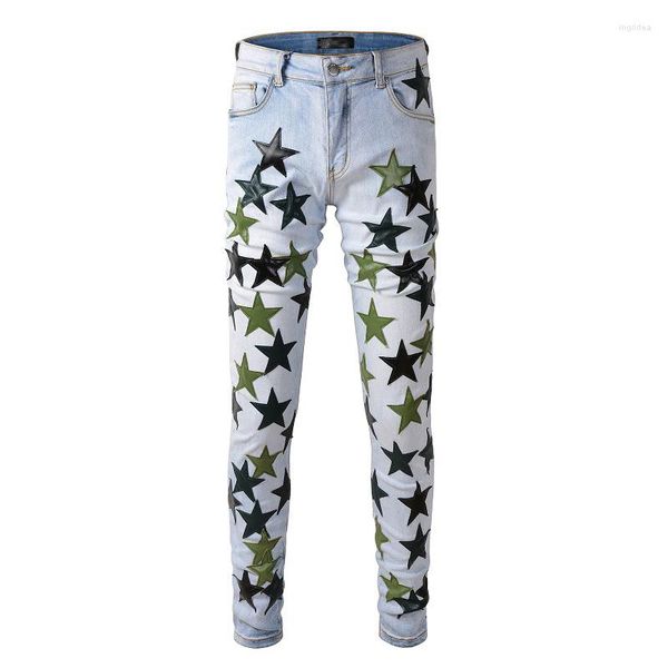 men's jeans mens slim fit streewear fashion light indigo distressed skinny stretch embroidered leather stars patchwork ripped, Blue
men's jeans mens slim fit streewear fashion light indigo distressed skinny stretch embroidered leather stars patchwork ripped, Blue
