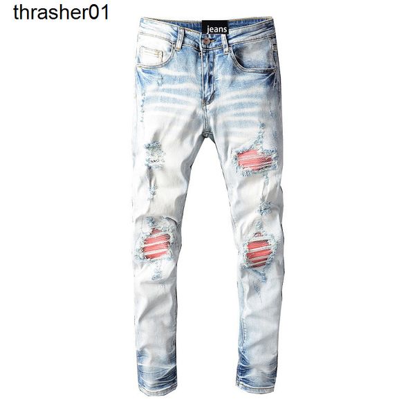 men's jeans fashion brand personality embroidery patch elastic small foot jeans, Blue
men's jeans fashion brand personality embroidery patch elastic small foot jeans, Blue