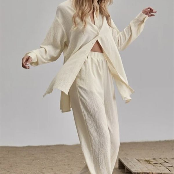 women's two piece pants causal loose women trouser suits long sleeve shirt with high wasit pants 2 piece sets spring pleated elegant of, White
women's two piece pants causal loose women trouser suits long sleeve shirt with high wasit pants 2 piece sets spring pleated elegant of, White