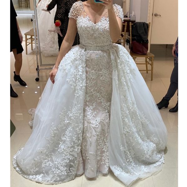 2023 luxury mermaid wedding dresses lace short sleeves beading with detachable skirt appliques tulle plus size wedding dress bridal gowns cu, White
2023 luxury mermaid wedding dresses lace short sleeves beading with detachable skirt appliques tulle plus size wedding dress bridal gowns cu, White