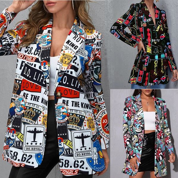women's suits multicolor letter printing vintage womens blazers jacket street fashion fall 2022 women coat plus size elegant lady usa, White;black
women's suits multicolor letter printing vintage womens blazers jacket street fashion fall 2022 women coat plus size elegant lady usa, White;black