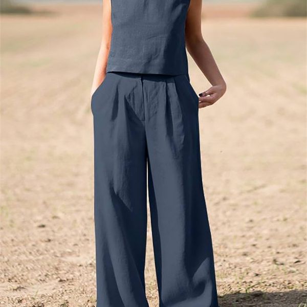 women's two piece pants women summer casual loose streetwear outfits sleeveless o neck long pants set female solid matching two piece, White
women's two piece pants women summer casual loose streetwear outfits sleeveless o neck long pants set female solid matching two piece, White