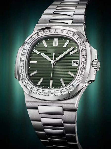 diamond bezel mechanical watch luxury premium movement full self-winding 40mm green dial men's nautilus watch, Slivery;brown
diamond bezel mechanical watch luxury premium movement full self-winding 40mm green dial men's nautilus watch, Slivery;brown