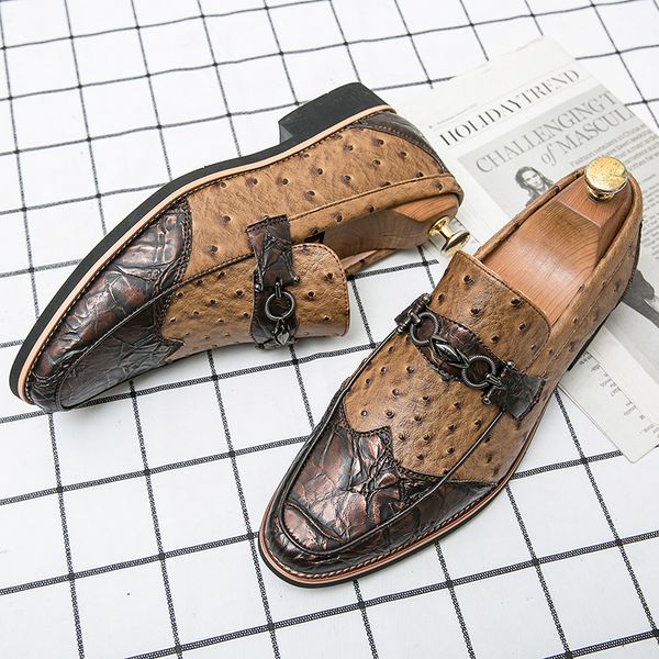 Fashion Loafers Men Shoes Colorblock Ostrich Pattern PU Stitching Metal Buckle Business Casual Wedding Party Daily AD218, Clear
Fashion Loafers Men Shoes Colorblock Ostrich Pattern PU Stitching Metal Buckle Business Casual Wedding Party Daily AD218, Clear