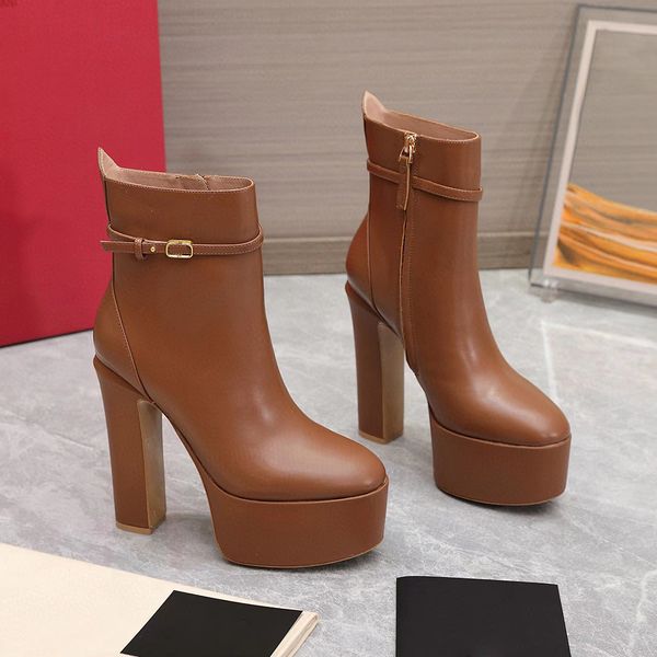 platform pumps ankle boots chunky heels zipper brown buckle decoration leather leather high-heeled heel155mm round toe luxury designers for, Black
platform pumps ankle boots chunky heels zipper brown buckle decoration leather leather high-heeled heel155mm round toe luxury designers for, Black