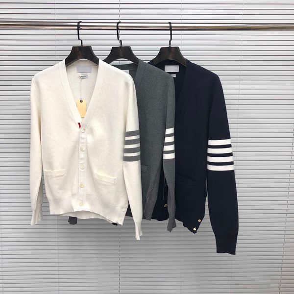 tb thom wool sweaters men women slim fit v-neck cardigans clothing striped cotton design spring and autumn casual coat, White;black
tb thom wool sweaters men women slim fit v-neck cardigans clothing striped cotton design spring and autumn casual coat, White;black
