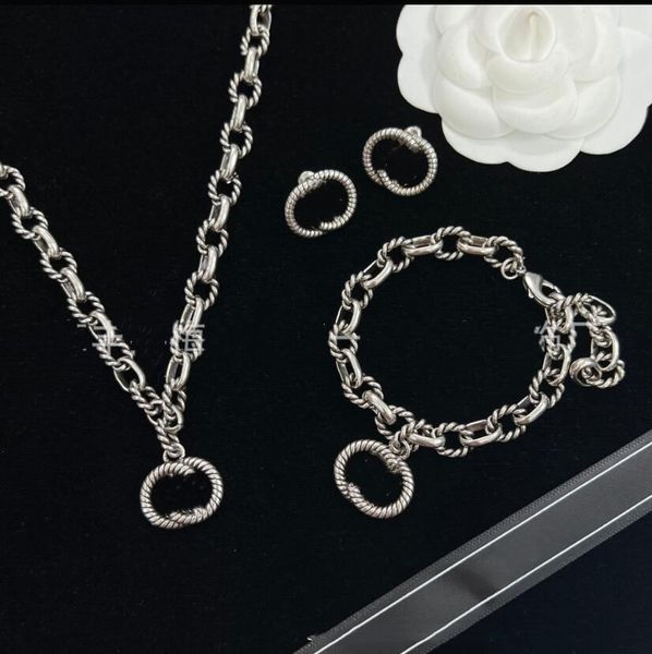 european and american alphabet necklace twist thread retro interlocking clavicle chain bracelet earrings set women, Silver
european and american alphabet necklace twist thread retro interlocking clavicle chain bracelet earrings set women, Silver