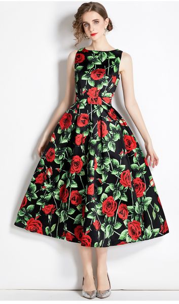 2022 fashion new women casual dresses o-neck sleeveless elegant flower printed expansion vestidos party vacation waist-closing sliming dress, Black;gray
2022 fashion new women casual dresses o-neck sleeveless elegant flower printed expansion vestidos party vacation waist-closing sliming dress, Black;gray