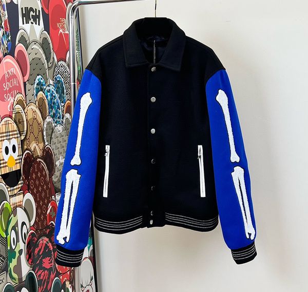 

fashion mens designer jackets outwear coats letters blue bone embroidery causal men hip hop baseball uniform streetwear, Black;brown