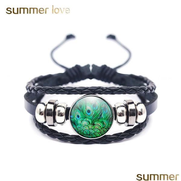 link chain handmade peacock pattern glass dome leather bracelet for women men buddhism mtilayer om yoga trendy jewelry gift drop del dhe4h, Black
link chain handmade peacock pattern glass dome leather bracelet for women men buddhism mtilayer om yoga trendy jewelry gift drop del dhe4h, Black