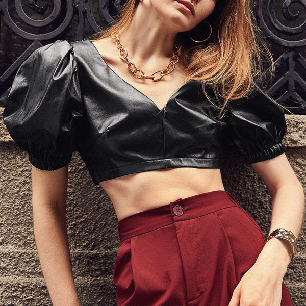 women's t-shirt & tees leather shirt jacket slim temperament pure desire bubble short coat, White
women's t-shirt & tees leather shirt jacket slim temperament pure desire bubble short coat, White