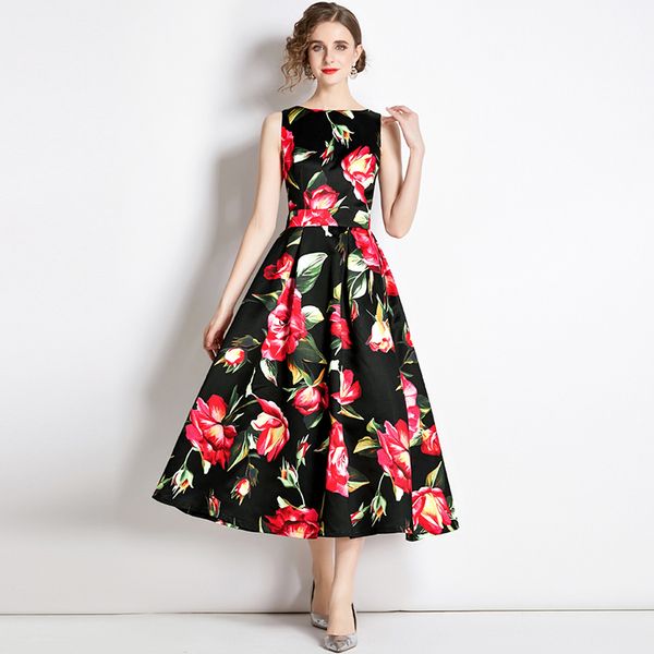 new red flower women vintage dresses o-neck sleeveless elegant flower printed expansion vestidos party vacation waist-closing sliming dress, Black;gray
new red flower women vintage dresses o-neck sleeveless elegant flower printed expansion vestidos party vacation waist-closing sliming dress, Black;gray
