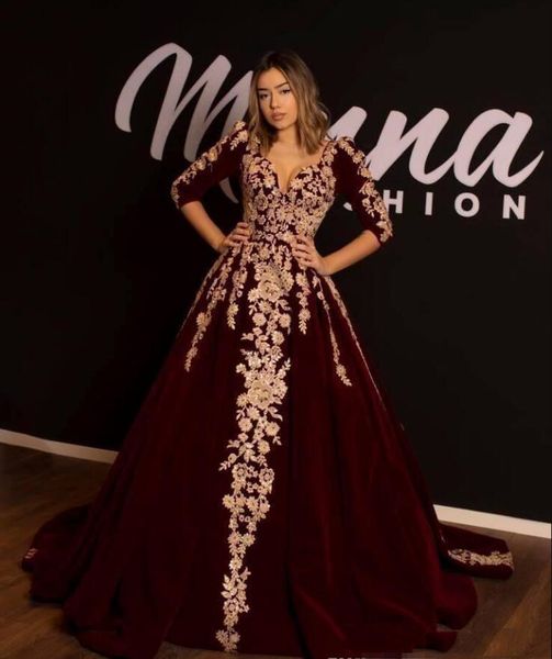 chic middle east kaftan velvet evening dresses a-line half sleeve gold lace applique arabic dubai abaya caftan burgundy formal celebrity gow, Black;red
chic middle east kaftan velvet evening dresses a-line half sleeve gold lace applique arabic dubai abaya caftan burgundy formal celebrity gow, Black;red