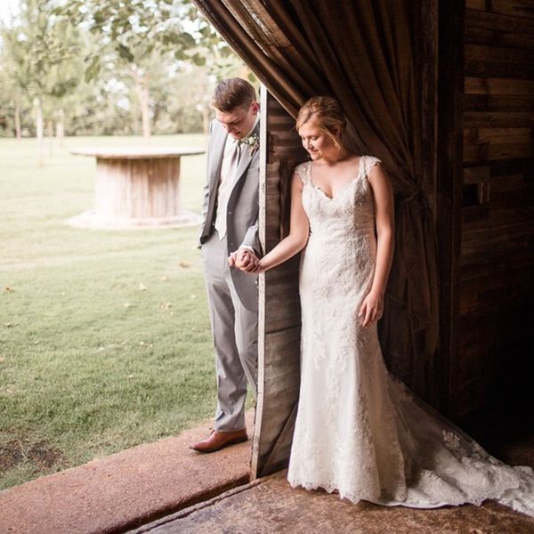 lace mermaid wedding dresses square neck backless cap sleeves sweep train appliqued country wedding dress plus size, White
lace mermaid wedding dresses square neck backless cap sleeves sweep train appliqued country wedding dress plus size, White