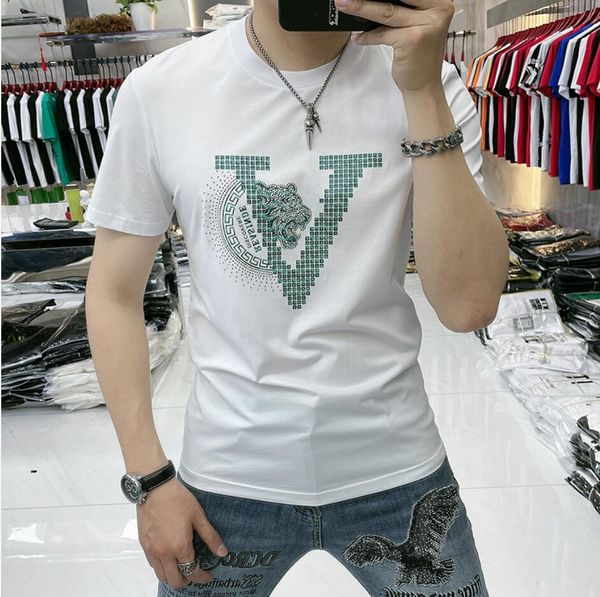 men's t-shirts summer new short-sleeved t-shirt men slim printing drilling european goods mercerized cotton casual round neck top, White;black
men's t-shirts summer new short-sleeved t-shirt men slim printing drilling european goods mercerized cotton casual round neck top, White;black