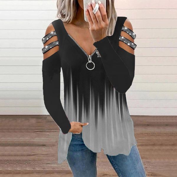 woman's shirt autumn winter flame zipper pullover perm drill long sleeve printed shoulder v neck ladies dress, White 
woman's shirt autumn winter flame zipper pullover perm drill long sleeve printed shoulder v neck ladies dress, White