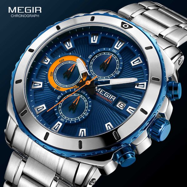 megir men's blue dial chronograph quartz watches fashion stainless steel analogue wristwatches for man luminous hands 2075g-2 0923, Slivery;brown
megir men's blue dial chronograph quartz watches fashion stainless steel analogue wristwatches for man luminous hands 2075g-2 0923, Slivery;brown