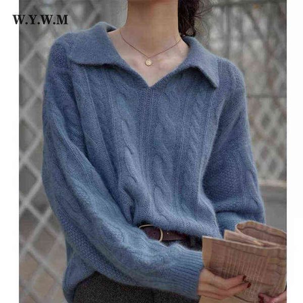women's sweaters wywm 2021 winter knitted sweater women korean vintage elegant turndown collar sweater autumn solid long sleeves female, White;black
women's sweaters wywm 2021 winter knitted sweater women korean vintage elegant turndown collar sweater autumn solid long sleeves female, White;black