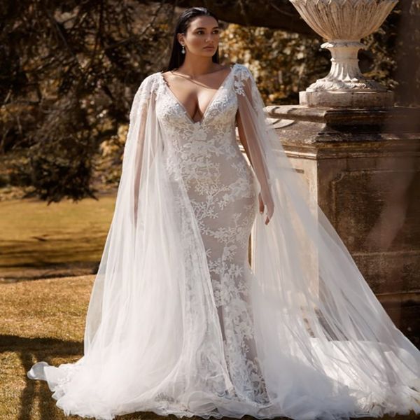 caped sleeve lace plus size wedding dress 2022 mermaid v neck floor length tulle garden wedding dresses backless women bride robe de mariee, White
caped sleeve lace plus size wedding dress 2022 mermaid v neck floor length tulle garden wedding dresses backless women bride robe de mariee, White