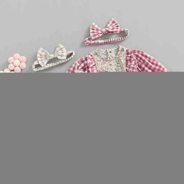 rompers newborn baby girl long sleeve romper flower plaid print round collar contrast color disturbed jumpsuit with sweet headband j220922, Blue
rompers newborn baby girl long sleeve romper flower plaid print round collar contrast color disturbed jumpsuit with sweet headband j220922, Blue