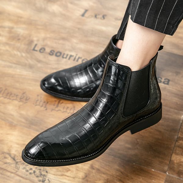 chelsea boots men shoes martin boot solid color classic leather business casual fashion all-match crocodile pattern one-foot ankle boots, Black
chelsea boots men shoes martin boot solid color classic leather business casual fashion all-match crocodile pattern one-foot ankle boots, Black