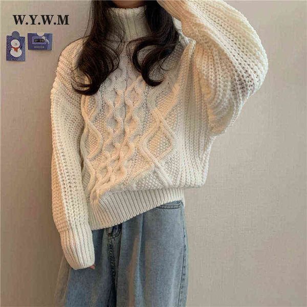 women's sweaters wywm 2021 thick needle twist sweater women korean vintage cashmere knitted sweater winter turtle neck lazy slungel fem, White;black
women's sweaters wywm 2021 thick needle twist sweater women korean vintage cashmere knitted sweater winter turtle neck lazy slungel fem, White;black