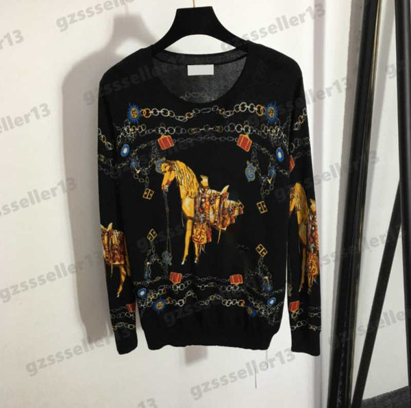 designer womens sweater classic horse chain print pattern women sweaters round neck long sleeve pullover knit 0912, White;black
designer womens sweater classic horse chain print pattern women sweaters round neck long sleeve pullover knit 0912, White;black