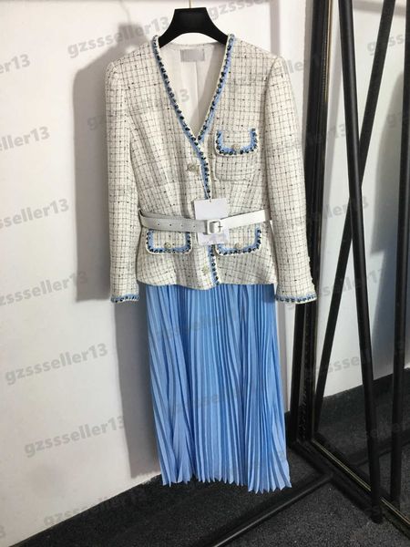 designer dress for womens tweed jacket stitching high end fake two pieces dresses luxury c..nl blue and white paneled pearl button shiny sil, Black;gray
designer dress for womens tweed jacket stitching high end fake two pieces dresses luxury c..nl blue and white paneled pearl button shiny sil, Black;gray