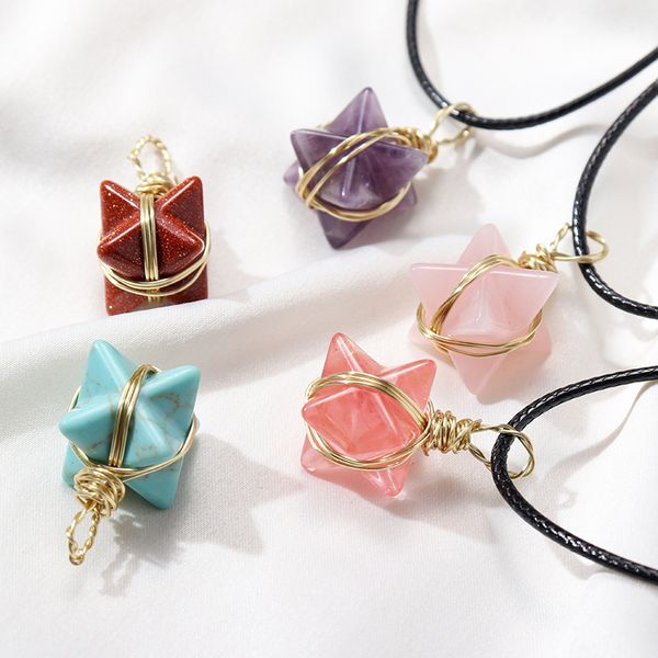 natural stone wire winding merkabah hexagram necklace crystal quartz star pendant necklaces for women jewelry gift, Silver
natural stone wire winding merkabah hexagram necklace crystal quartz star pendant necklaces for women jewelry gift, Silver