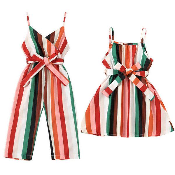 rompers sister matching outfit dressjumpsuit sleeveless colorful stripe pattern elastic waist sling jumpsuit clothing with belt j220922, Blue
rompers sister matching outfit dressjumpsuit sleeveless colorful stripe pattern elastic waist sling jumpsuit clothing with belt j220922, Blue