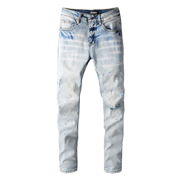 men's jeans casual trousers micro-stretch cotton light blue paint splatter skinny jeans
men's jeans casual trousers micro-stretch cotton light blue paint splatter skinny jeans