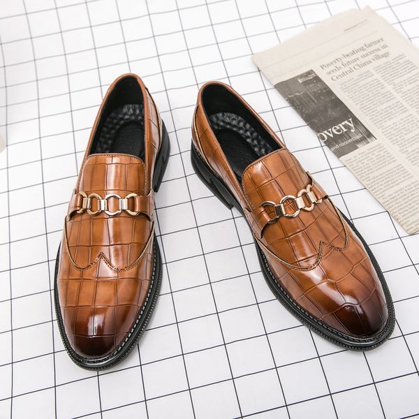 

Elegant Loafers Men Shoes Solid Color Stone Pattern PU Bullock Stitching Metal Buckle Business Casual Wedding Party Daily AD211, Clear