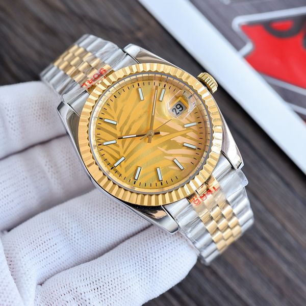 

Luxury Men's Watch Date Just Automatic Mobile Designer Women's Watch Gold Dial Palm Leaf Pattern 36mm Glow 904L Stainless Steel Automatic Mechanical Watch montre uhr, Sapphire