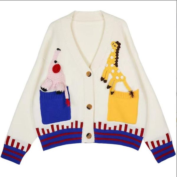 918 l 2022 milan runway autumn sweater long sleeve v neck cardigan black white yellow womens duiban, White;black
918 l 2022 milan runway autumn sweater long sleeve v neck cardigan black white yellow womens duiban, White;black