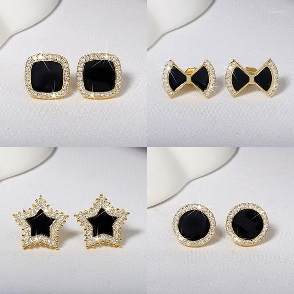 stud earrings 24k gold lab black agate diamond earring real silver color party wedding for women men engagement jewelry, Golden;silver
stud earrings 24k gold lab black agate diamond earring real silver color party wedding for women men engagement jewelry, Golden;silver