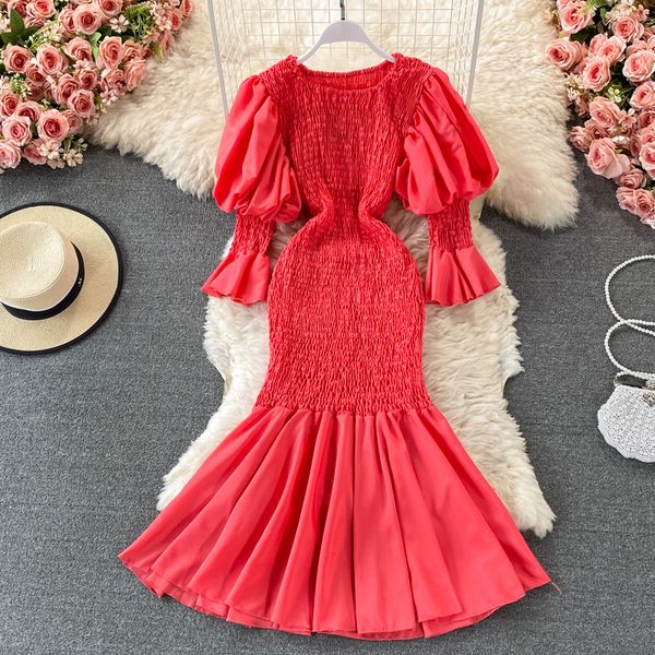 yujie light and familiar dress ol temperament fishtail new style bubble sleeve ruffle wrap hip long skirt, Black;gray
yujie light and familiar dress ol temperament fishtail new style bubble sleeve ruffle wrap hip long skirt, Black;gray
