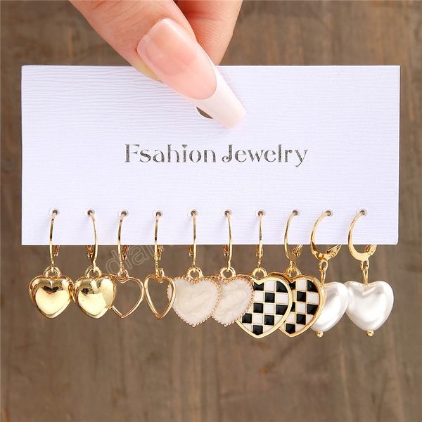 trend gold color heart dangle earring set for women girls fashion geometric pearl heart earrings jewelry gifts, Silver
trend gold color heart dangle earring set for women girls fashion geometric pearl heart earrings jewelry gifts, Silver