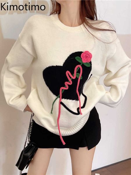 women's sweaters kimotimo three dimensional rose heart sweater women autumn fashion loose o neck sweater american retro design lazy kni, White;black
women's sweaters kimotimo three dimensional rose heart sweater women autumn fashion loose o neck sweater american retro design lazy kni, White;black