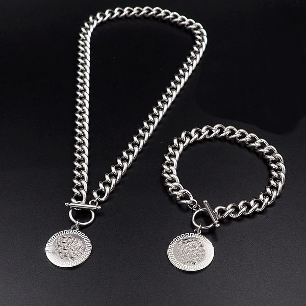 female designed brass thick chain necklace bracelet sets greece pattern banshee medusa portrait hiphop punk birthday festive party gifts des, Silver
female designed brass thick chain necklace bracelet sets greece pattern banshee medusa portrait hiphop punk birthday festive party gifts des, Silver