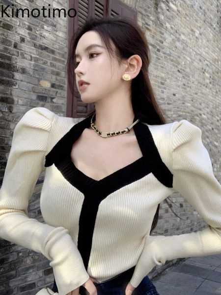 women's sweaters kimotimo puff sleeve sweater women 2022 autumn vneck contarst color knitted korean chic retro temperament slim sweate, White;black
women's sweaters kimotimo puff sleeve sweater women 2022 autumn vneck contarst color knitted korean chic retro temperament slim sweate, White;black