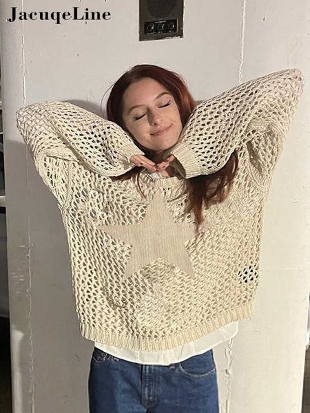 women's t-shirt jacqueline 2022 y2k aesthetic knit crochet t shirts women casual loose hollow out o neck star long sleeve smock tees a, White
women's t-shirt jacqueline 2022 y2k aesthetic knit crochet t shirts women casual loose hollow out o neck star long sleeve smock tees a, White