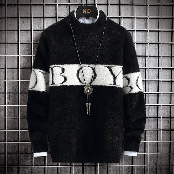 men's sweaters 5861 black grey blue white mohair sweater boy letters mink velvet pullover spliced color knitted male warm 220923, White;black
men's sweaters 5861 black grey blue white mohair sweater boy letters mink velvet pullover spliced color knitted male warm 220923, White;black