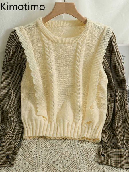 women's sweaters kimotimo stitching plaid twist sweater women 2022 autumn retro hit color wavy sweater korean design loose long sleeve, White;black
women's sweaters kimotimo stitching plaid twist sweater women 2022 autumn retro hit color wavy sweater korean design loose long sleeve, White;black