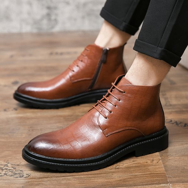 zipper grid pattern designer men shoes martin boots solid color classic leather business casual all-match high-lace-up dress shoes large siz, Black
zipper grid pattern designer men shoes martin boots solid color classic leather business casual all-match high-lace-up dress shoes large siz, Black