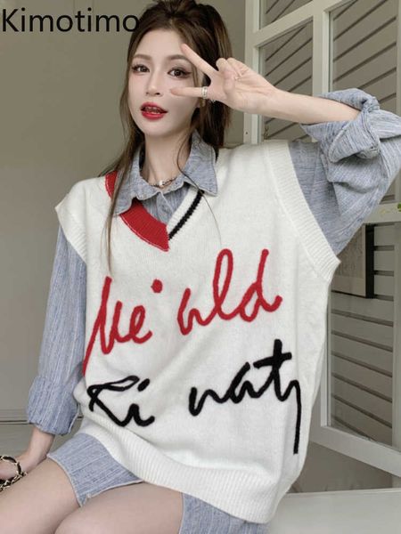 women's sweaters kimotimo line letter knitted vest women 2022 autumn vneck overlap sleeveless sweater korean fashion loose contrast ves, White;black
women's sweaters kimotimo line letter knitted vest women 2022 autumn vneck overlap sleeveless sweater korean fashion loose contrast ves, White;black