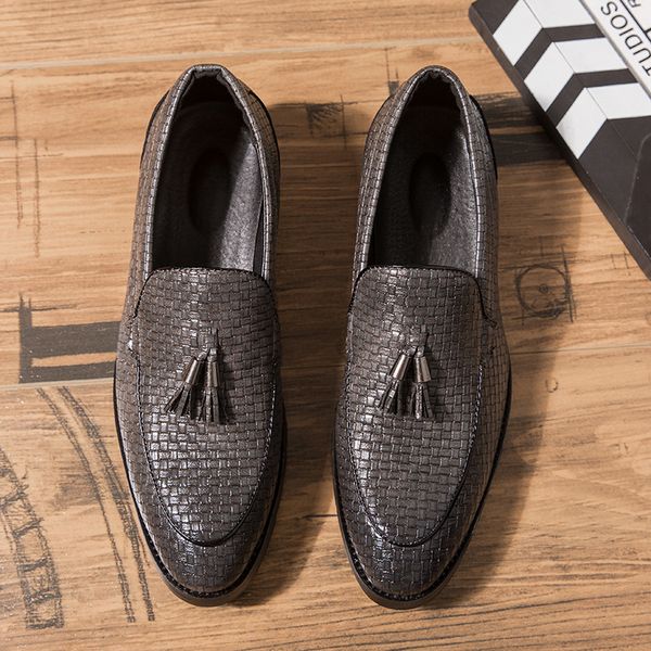 

Gentlemen Loafers Men Shoes Classic Woven Pattern PU Round Head Tassel One Pedal Business Casual Wedding Party Daily AD225, Clear