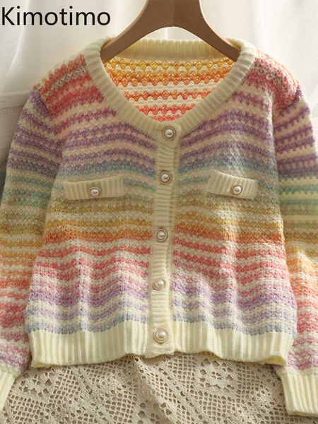 women's sweaters kimotimo colorful striped gradient vest women autumn long sleeve button up sweater jacket korean fashion all match kni, White;black
women's sweaters kimotimo colorful striped gradient vest women autumn long sleeve button up sweater jacket korean fashion all match kni, White;black