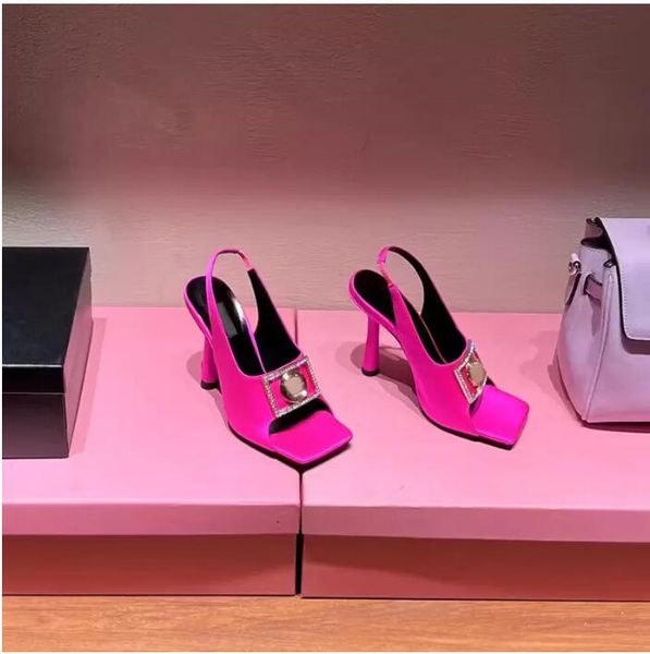 new stiletto sandals dress shoes high heels luxury designer classic metal square button decorative satin fashion banquet 10cm square head, Black
new stiletto sandals dress shoes high heels luxury designer classic metal square button decorative satin fashion banquet 10cm square head, Black
